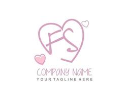 Initial FS with heart love logo template vector