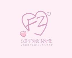Initial FZ with heart love logo template vector