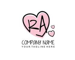 Initial RA with heart love logo template vector