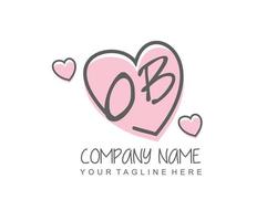 Initial OB with heart love logo template vector