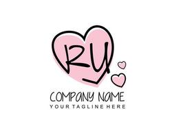 Initial RU with heart love logo template vector