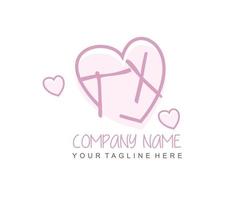 Initial TX with heart love logo template vector