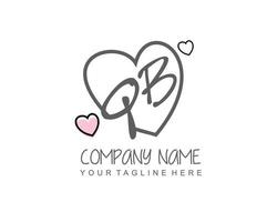 Initial QB with heart love logo template vector