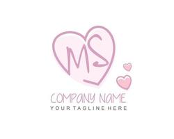 Initial MS with heart love logo template vector