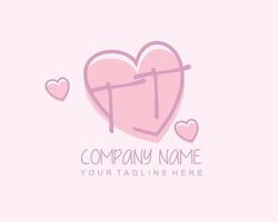 Initial TT with heart love logo template vector