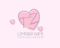 Initial TZ with heart love logo template vector