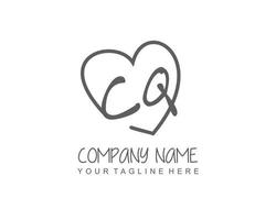 Initial CQ with love logo template vector