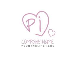Initial PI with heart love logo template vector