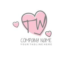 Initial TW with heart love logo template vector