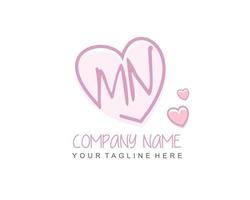 Initial MN with heart love logo template vector