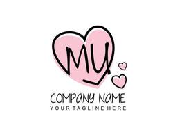 Initial MU with heart love logo template vector