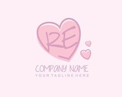 Initial RE with heart love logo template vector
