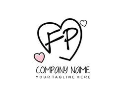 Initial FP with heart love logo template vector