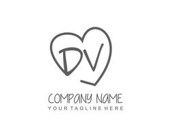 Initial DV with heart love logo template vector