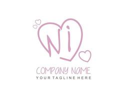 Initial NI with heart love logo template vector