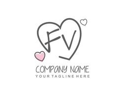 Initial FV with heart love logo template vector