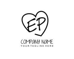 Initial EP with heart love logo template vector