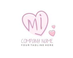 Initial MI with heart love logo template vector