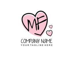 Initial MF with heart love logo template vector