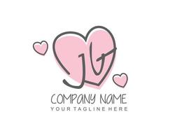Initial JG with heart love logo template vector