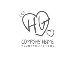 Initial HG with heart love logo template vector