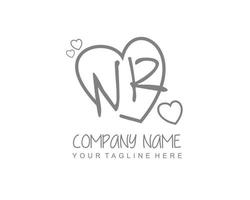 Initial NR with heart love logo template vector