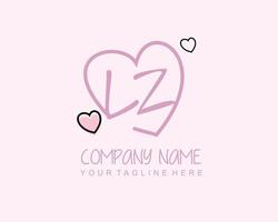 Initial LZ with heart love logo template vector