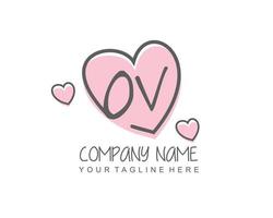 Initial OV with heart love logo template vector