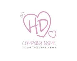 Initial HD with heart love logo template vector