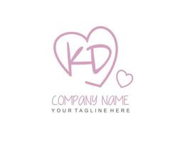 Initial KD with heart love logo template vector