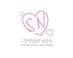 Initial SN with heart love logo template vector