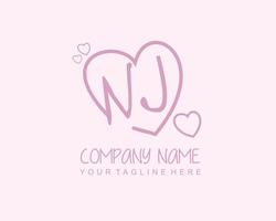 Initial NJ with heart love logo template vector