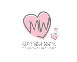 Initial MW with heart love logo template vector