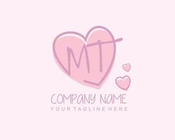 Initial MT with heart love logo template vector