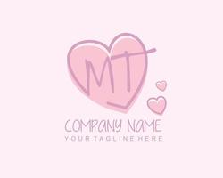 Initial MT with heart love logo template vector