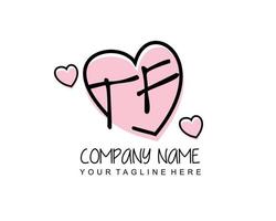 Initial TF with heart love logo template vector