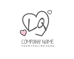 Initial LQ with heart love logo template vector
