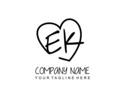 Initial EK with heart love logo template vector