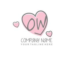 Initial OW with heart love logo template vector