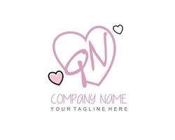 Initial QN with heart love logo template vector