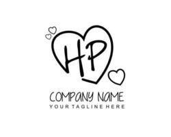 inicial hp con corazón amor logo modelo vector