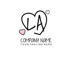 Initial LA with heart love logo template vector