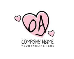 Initial OA with heart love logo template vector