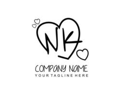 Initial NK with heart love logo template vector