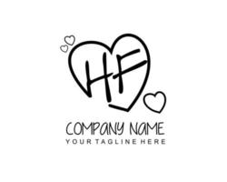 Initial HF with heart love logo template vector