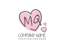 Initial MQ with heart love logo template vector