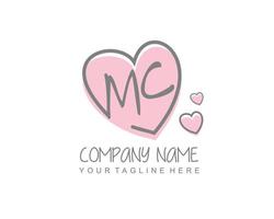 Initial MC with heart love logo template vector