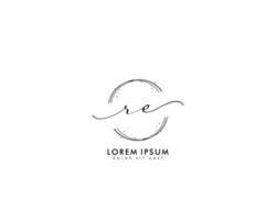 Initial RE Feminine logo beauty monogram and elegant logo design, handwriting logo of initial signature, wedding, fashion, floral and botanical with creative template vector