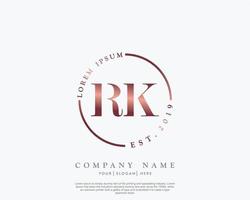 Initial RK Feminine logo beauty monogram and elegant logo design, handwriting logo of initial signature, wedding, fashion, floral and botanical with creative template vector
