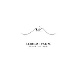 Initial RI Feminine logo beauty monogram and elegant logo design, handwriting logo of initial signature, wedding, fashion, floral and botanical with creative template vector